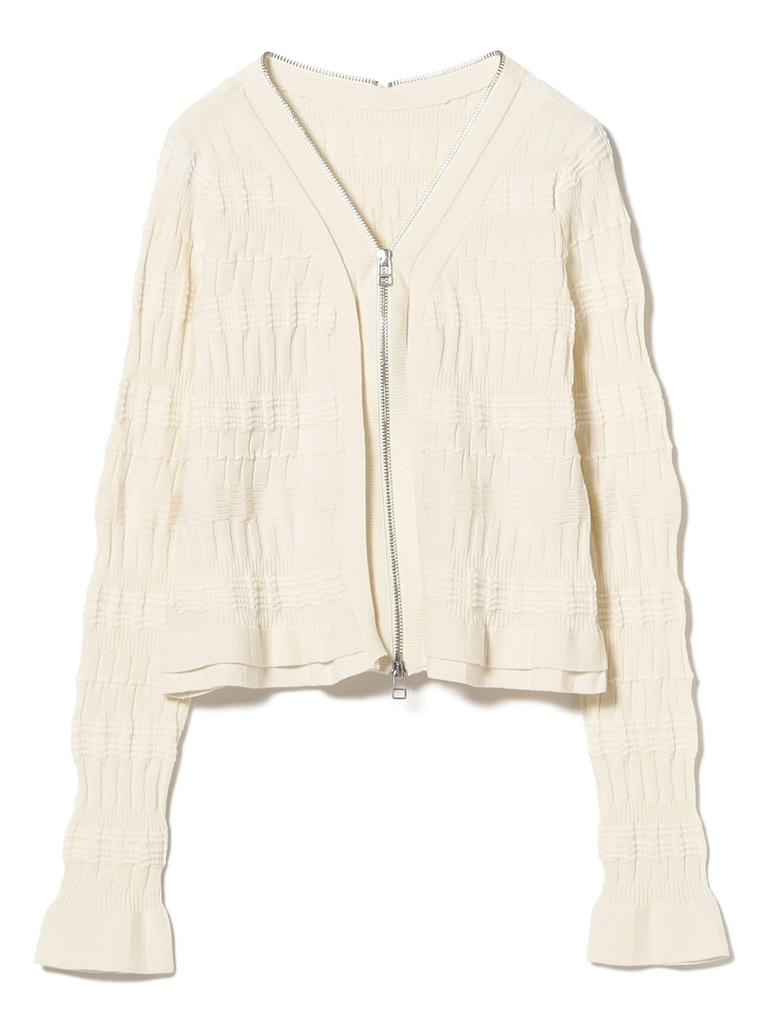 Ray Beams Women's Long Sleeve Knit Shirred Zip V-Neck Cardigan, Off White, Free Size