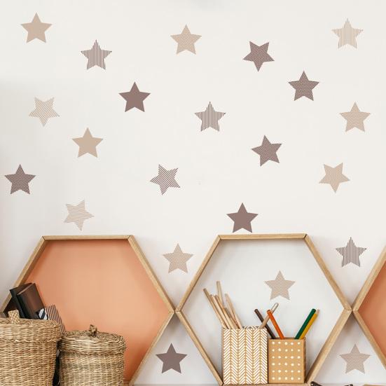 6 Pcs Boho Star Wall Stickers, Neutral Beige and Brown Waterproof Aesthetic Stickers, Removable Self-Adhesive Nursery Bedroom Living Room Home