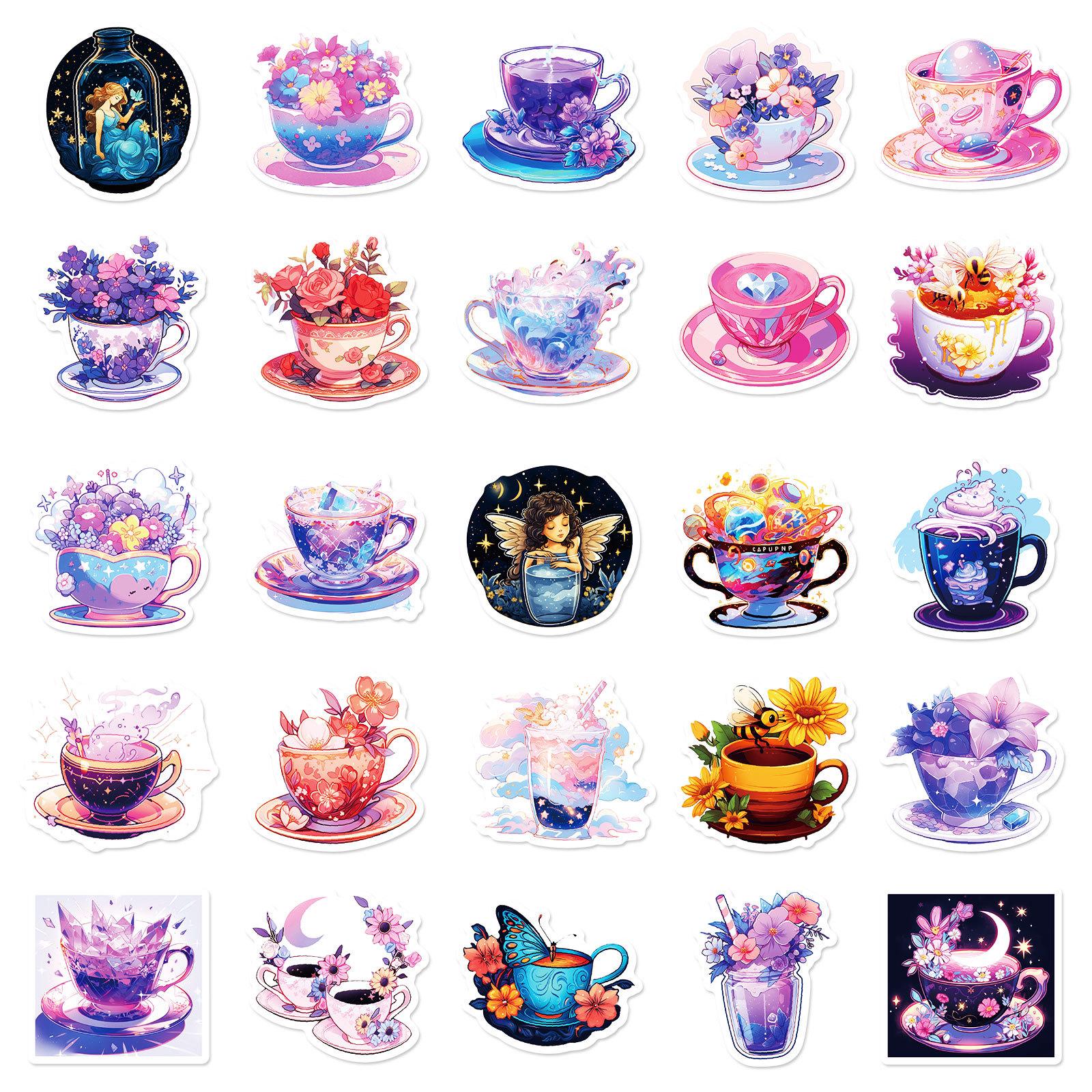 

50 Dreamy Purple Series Cup World Красочные граффити-наклейки для чайной чашки Украшения своими руками