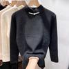 Retro Buckle Chinese Style One-piece Velvet Knitted Sweater for Women Half High Collar Thickened Warm Pullover Casual Velvet Sweater Autumn Winter