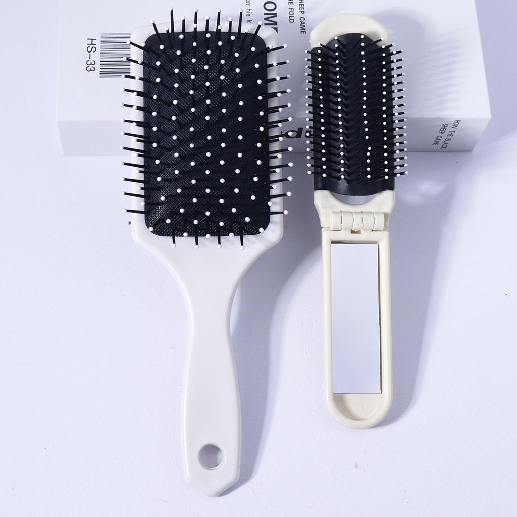 2pcs Printed Comb Set - Bow Pattern, Large Knot Removal Brush, Compact Folding Mirror Comb,Special for Real Hair Wigs