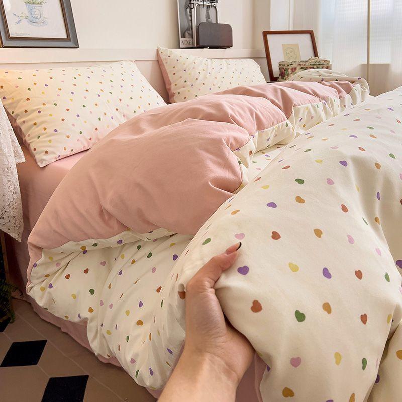 Class A Maternal And Infant Grade Knitted Cotton Double-Layer Yarn Four-Piece Set Simple Floral Bed Sheet Quilt Cover Dormitory 3Pcs Set Factory