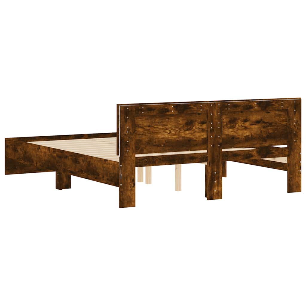 Bed Frame with LED Lit Headboard Smoked Oak Finish 150x200 cm