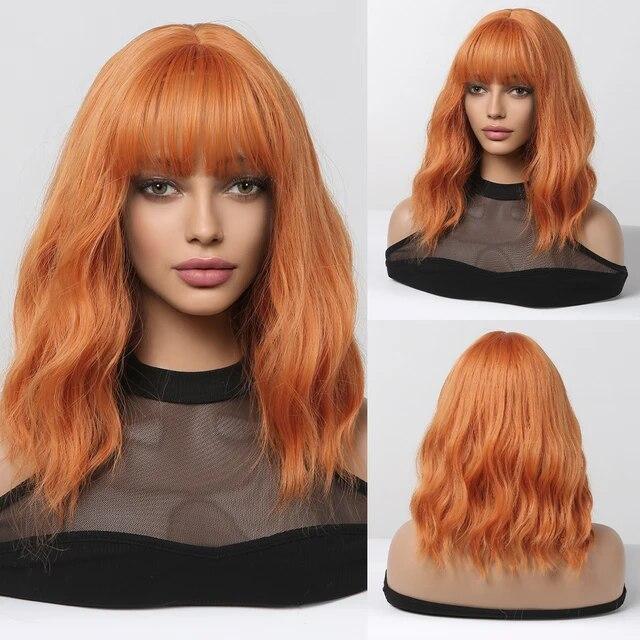 Pink Curly Synthetic Wigs for Black Women Short Kinky Curly Wig with Bangs Heat Resistant Hair Wig Halloween Cosplay Party Wigs