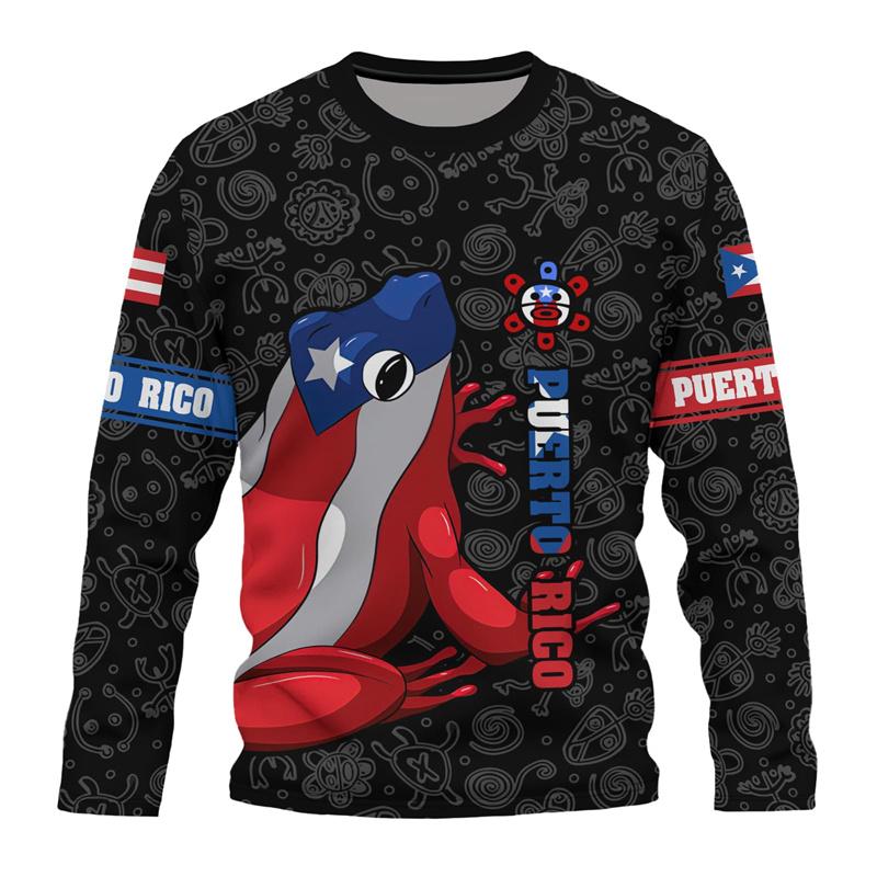 Puerto Rico Flag Graphic T-Shirt For Men 3D Printed Puertorrican Long Sleeve T Shirt Sports Crew Neck Oversized Street Tees