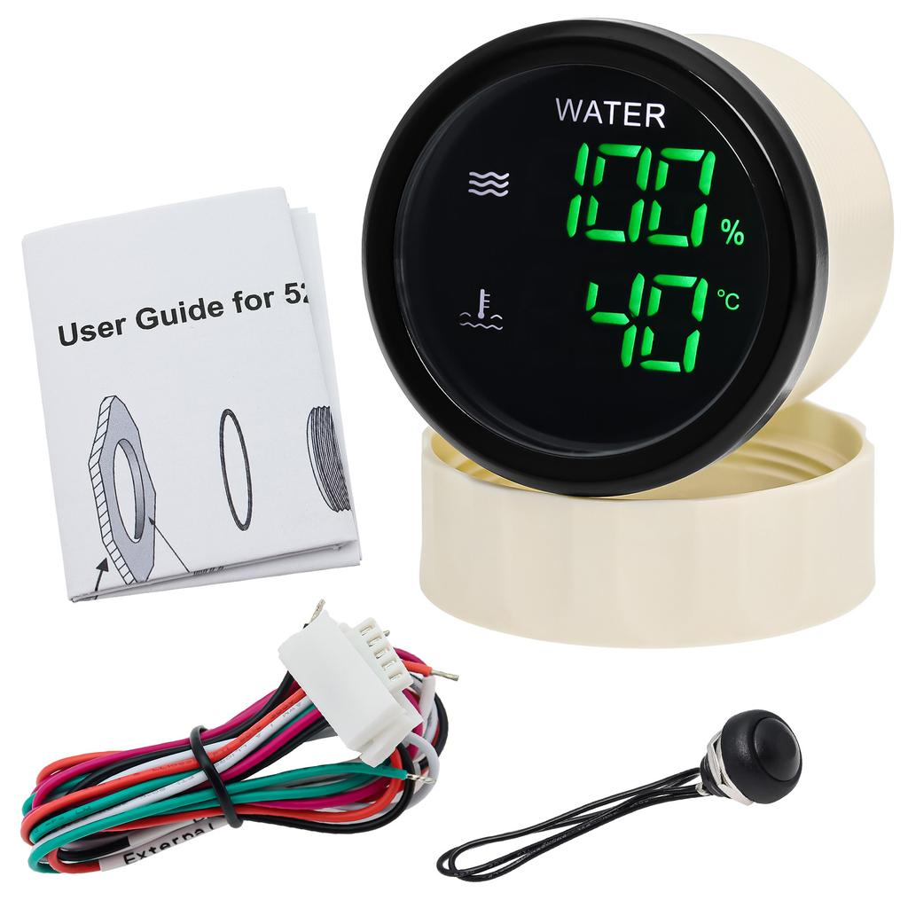 Green LED Digital Dual 52mm Gauge with Alarm 0-190 ohm Water Level Gauge+Water Temperature Meter for Car Boat Marine 12V 24V