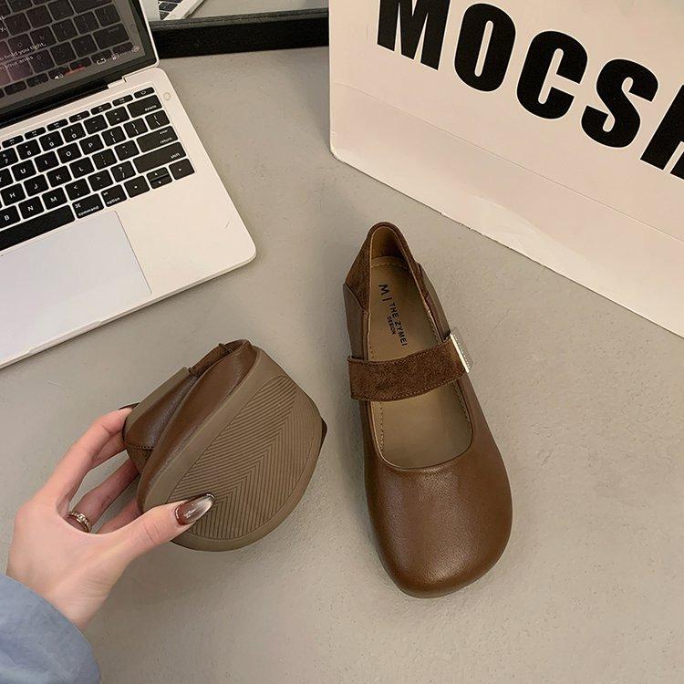 

Retro versatile Mary Jane small leather shoes women s 2025 spring and summer new soft flat bottom shallow mouth single shoes Doudou shoes evening 40 коричневый