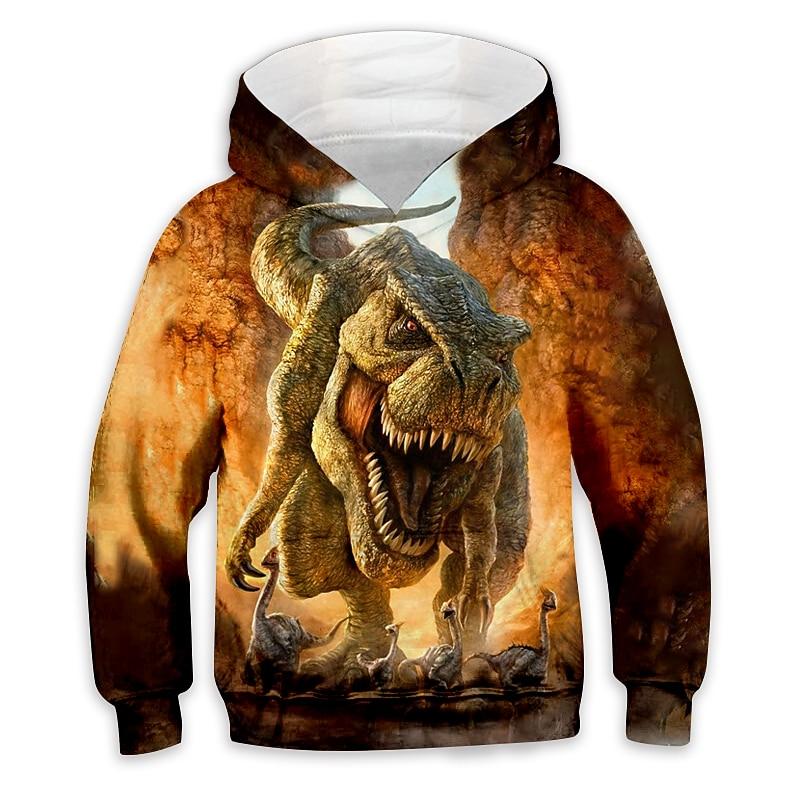 Jungen Tier Dinosaurier Hoodie Langarm Herbst Winter Mode Coole Kinder Outdoor Täglich Normale Passform