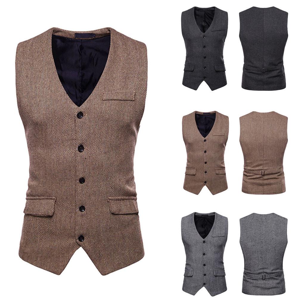 Homme Business formelle Lapel Laine mélangée Gilet Slim Fit Casual court gilet rétro Homme Business formelle Lapel Laine mélangée Gilet Slim Fit Casual court gilet rétro
