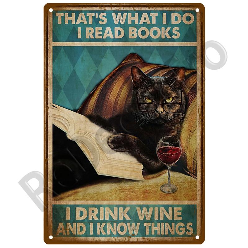 Retro Black Cat Metal Vintage Poster Funny Dog Wall Art Pet Sign Cafe Mural Plaque Metal Sign Tin Sign Plate Bathroom Home Decor