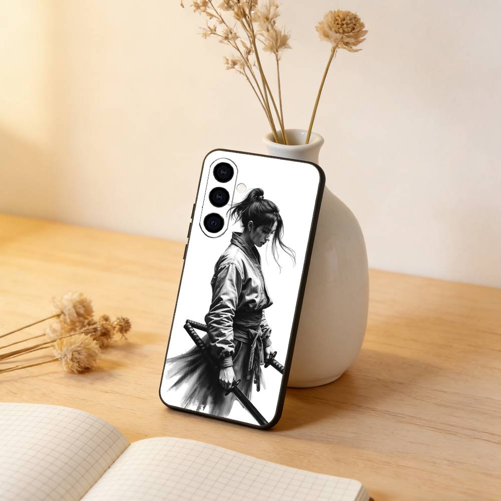 Samurai Warrior Geisha Phone Case For Samsung Galaxy A73,A72,A71,A70,A53,A52,A51,Others Soft Black Cover