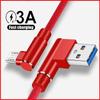 3A Fast Charging USB Micro Cable 90 Degree Elbow Data Cable for Samsung Xiaomi OPPO VIVO Mobile Phone Charger Usb Cable