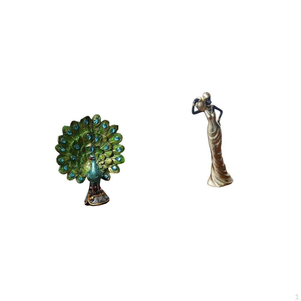 Elegant Peacock Lady Statue Animal Sculpture Collection Vintage Tribal Figurine Tabletop Ornament