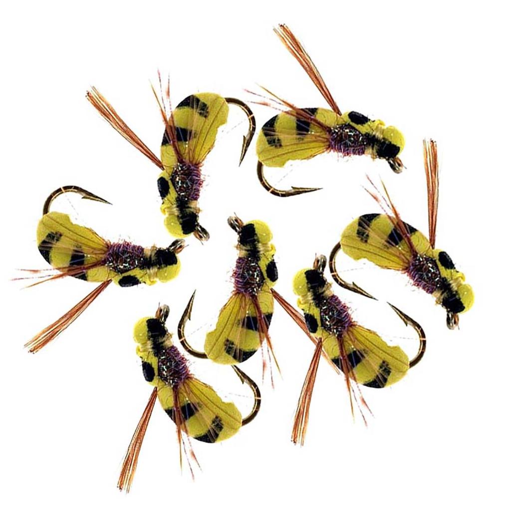 25Pcs/Box Yellow Simulation Bee Dry Fly Floating Foam Flies Trout Bass Perch Fly Fishing Flies Lure Size #10