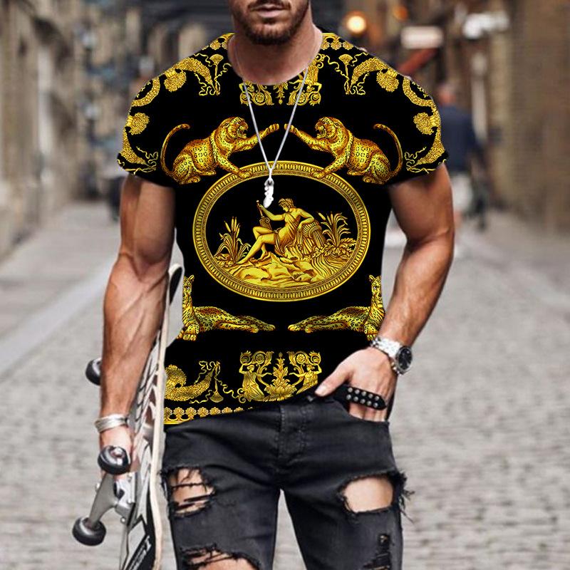 Summer Fashion Patterned Men's Comfortable Loose Daily Round Neck Short Sleeved T-shirt