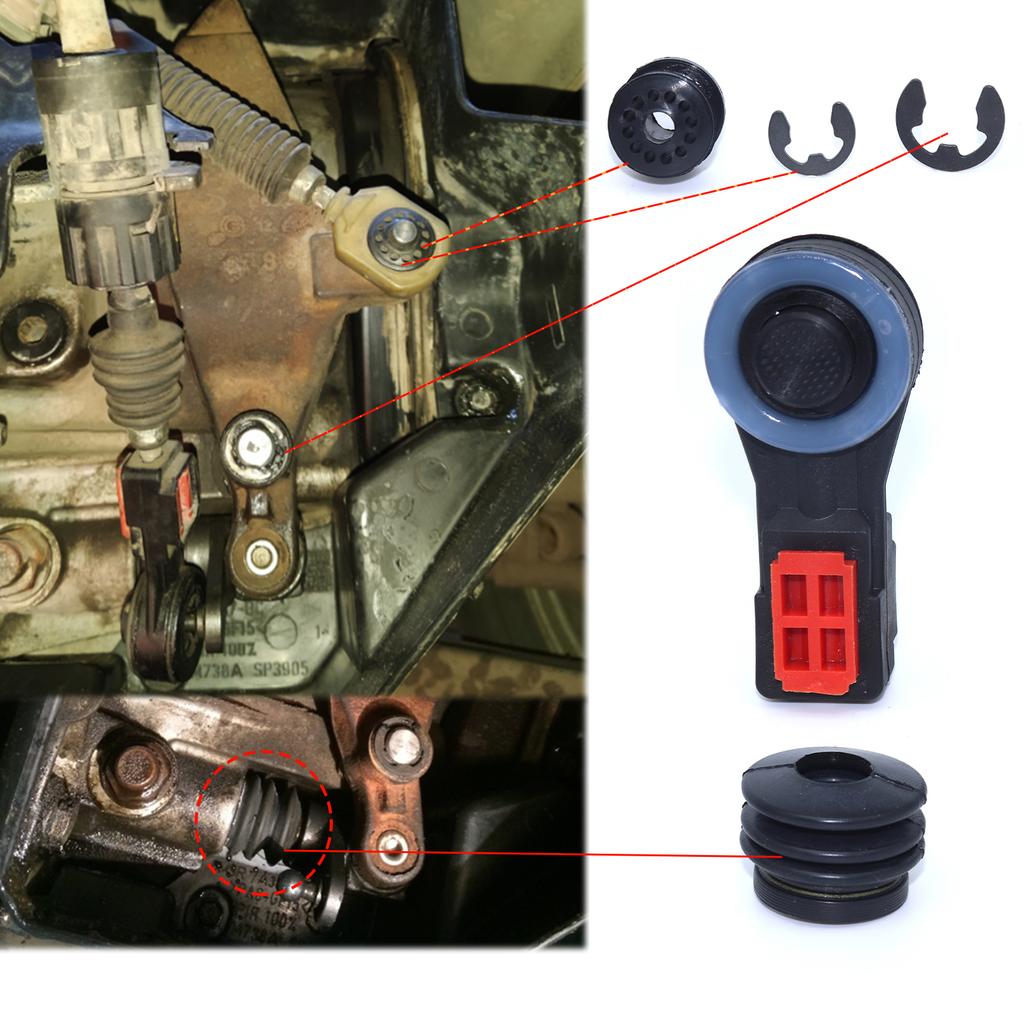 Tulejka linki zmiany biegów manualnej do Forda Focus Fiesta Fusion C-Max 2007 2005 2003 2002 Dźwignia zmiany biegów Element łączący Dźwignia końcowa Tuleja obrotowa Uszczelniacz olejowy Klips