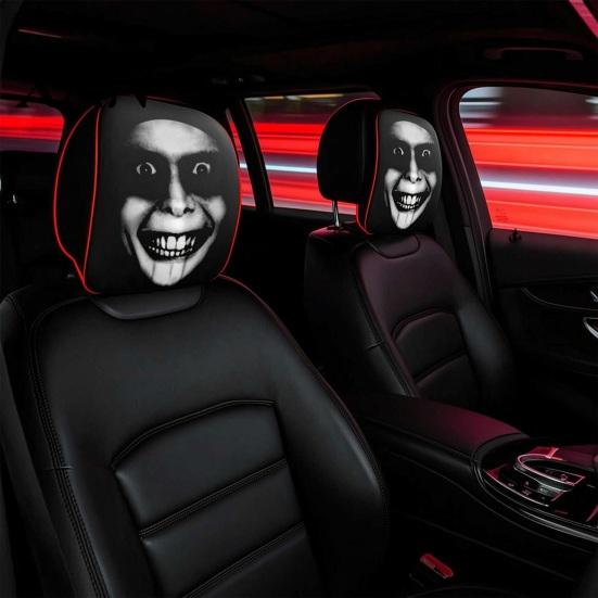 Headrest Protector Ghost Face Car Covers, Scary Seat Easy Install Cover Protector, Universal Stretchy Accessory for Most Cars
