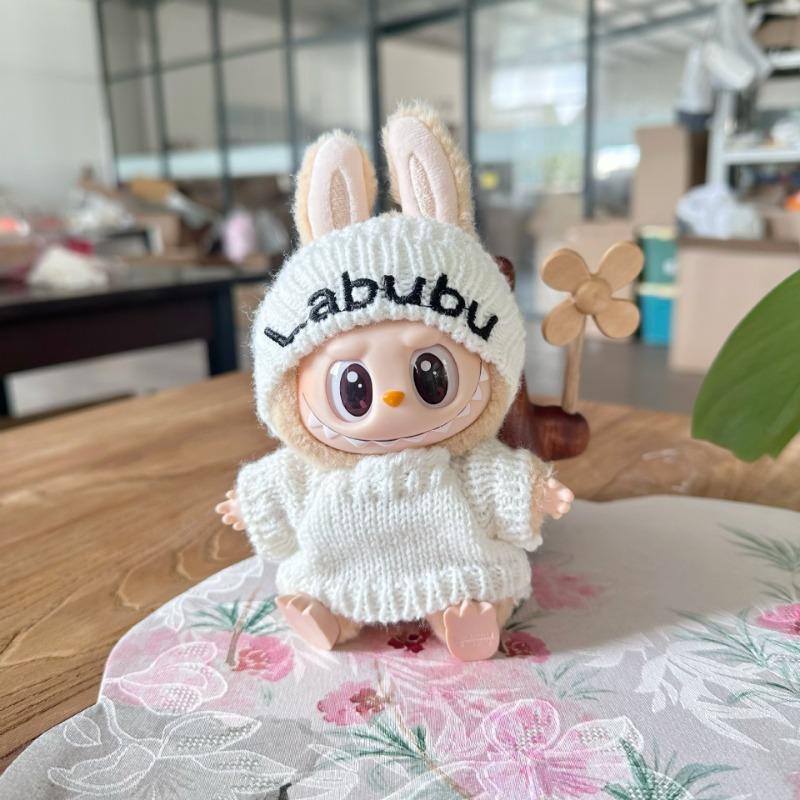 For 15-17CM LABUBU v1v2 doll clothes outfit striped series sweater autumn and winter clothes winter striped sweater hat set for bear hat tide