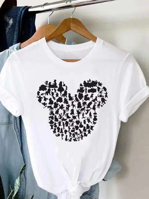 2025 Summer New Fashionable Cute Women Plus Size Retro Mickey Minnie Printed Tshirt Loose Casual Versatile Tshirt Top