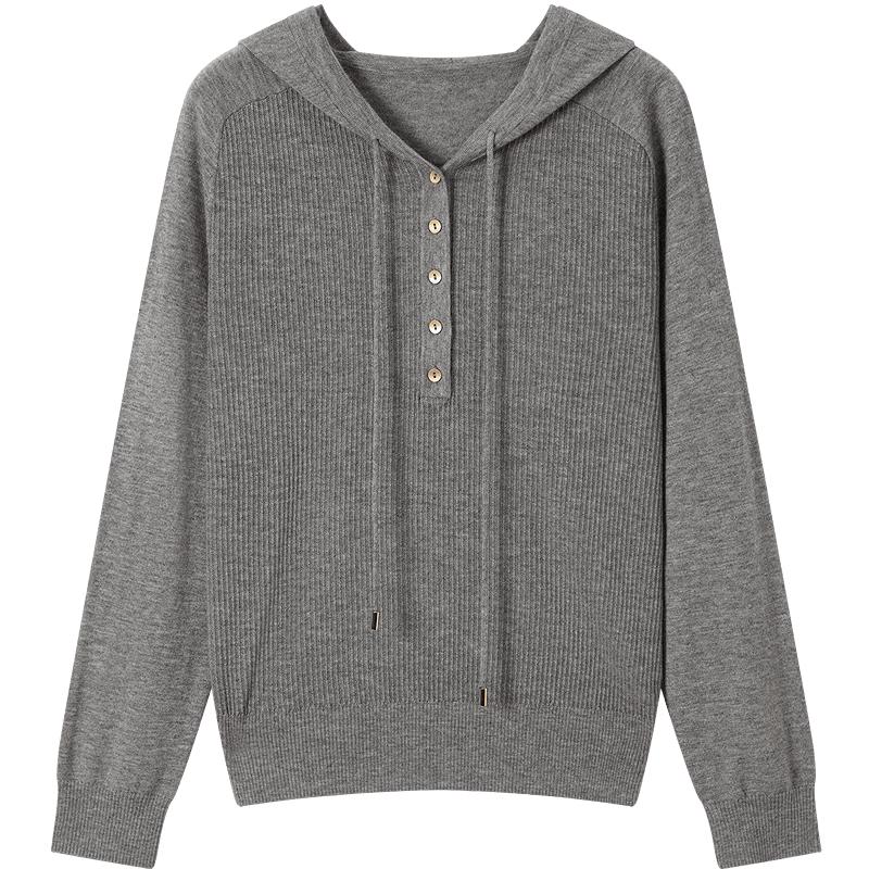 JUZUI Women s Casual Loose Hooded Wool Knit Sweater L