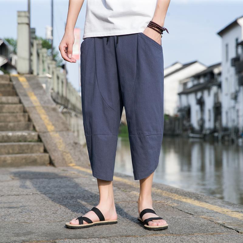 Pantaloni Capri in Cotone e Lino Pantaloni Estivi Sottili in Lino Pantaloni Casual da Spiaggia Pantaloni Corti da Uomo