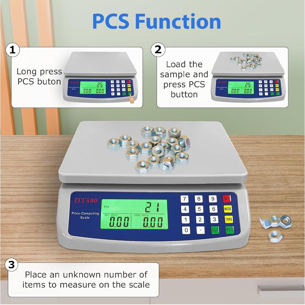 30kg/1g Commercial Food Scale LCD Display Price Computing Scale Multi-Function Stainless Steel Counting Scale for Cooking