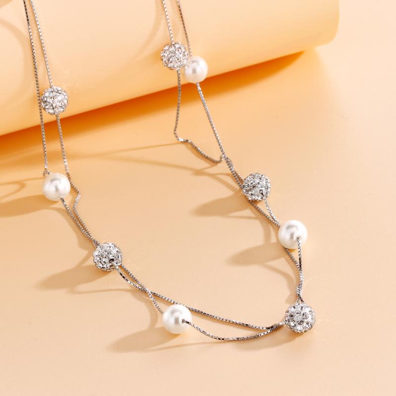 

Двухслойное ожерелье из бисера и бриллиантового шара для женщин, модное, легкое, роскошное, ретро, высококачественное, дизайнерское, сложенное ювелирное изделие для женщин