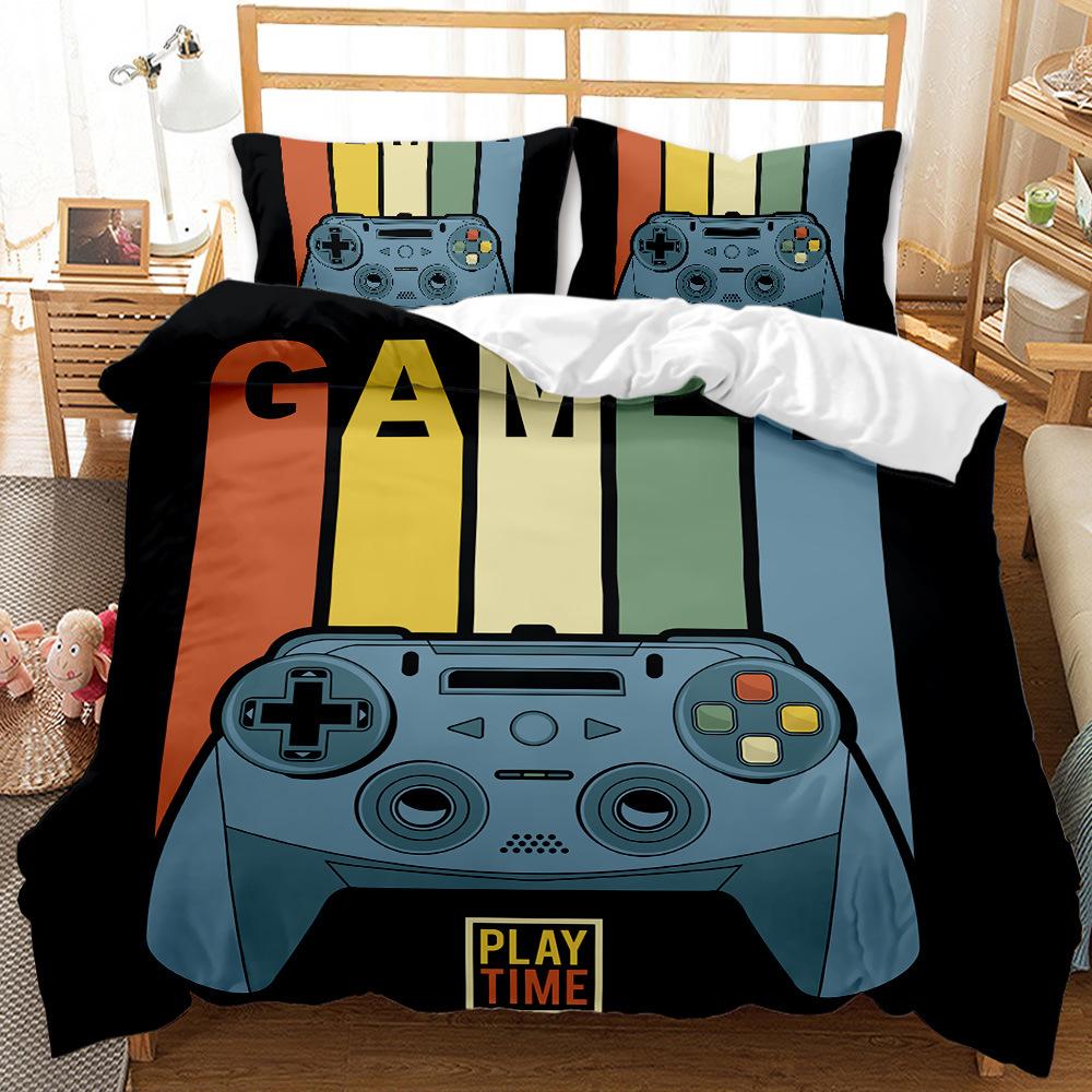 Retro Game Console Elements Digital Printing Three-Piece Set Design Sense Bed Sheet Quilt Cover