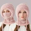 3 In 1 Knitted Hat Women Soft Plush Winter Scarf with Face Guard Adjustable Straps Windproof Hooded Design Scarf