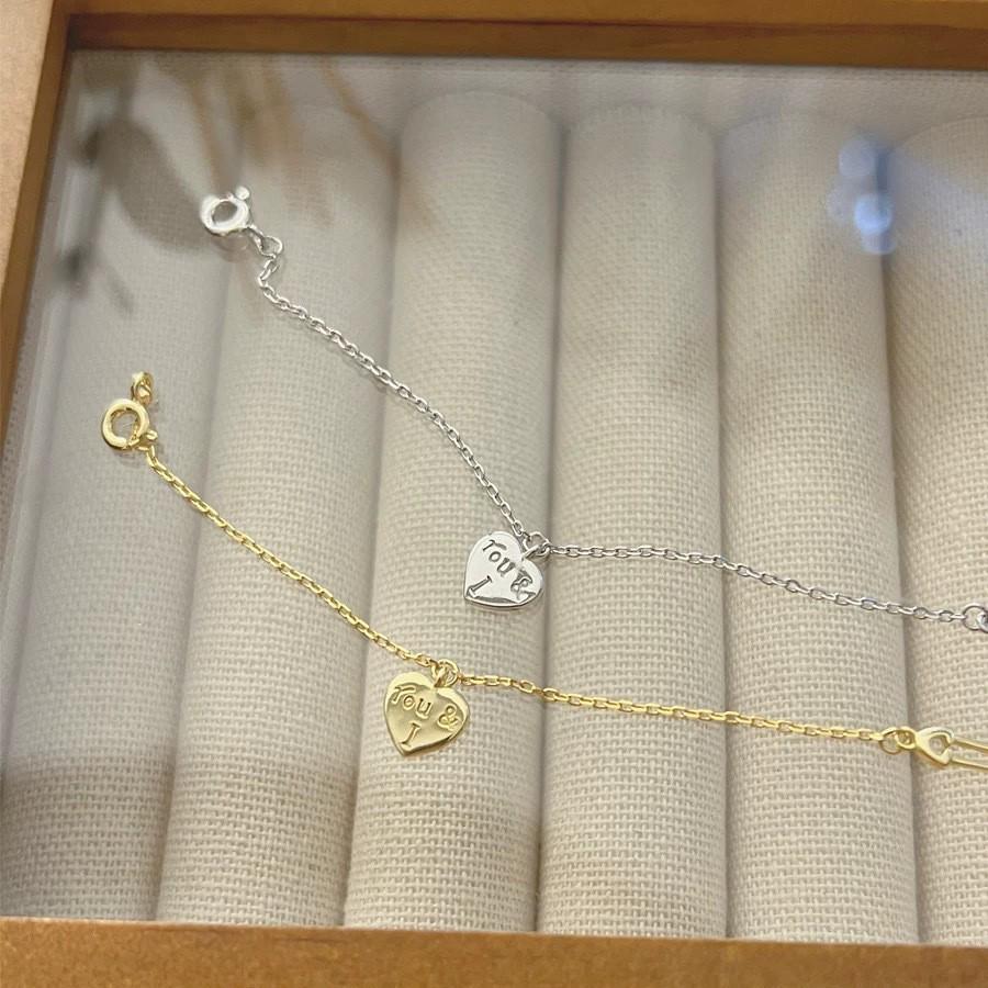 18K Gold-Plated Heart Tag Bracelet: S925 Silver, High-End, Versatile, Light Luxury Design for Women.