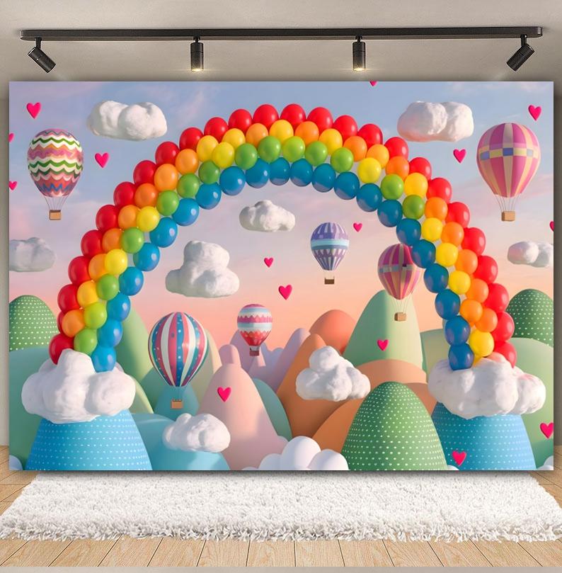 3D Balloons Rainbow Happy Birthday Photography Backdrop Colorful Girl Boy Birthday Party Baby Shower Decor Photozone Background