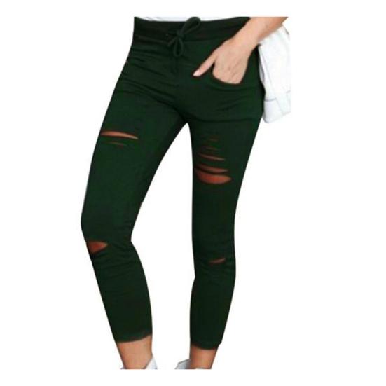 DYS Damen-Kleidung, Übergröße, Kordelzug, hohe Taille, Bleistifthose, zerrissene, dünne Leggings