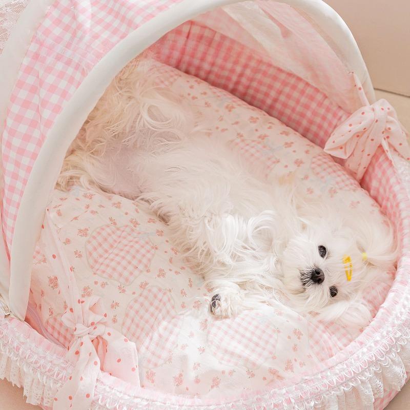 Princess Style Pet Cradle Bed Removable Washable Round Cat Dog House Cozy Four‑Season Kennel for Small Dogs Cats Spring Summer