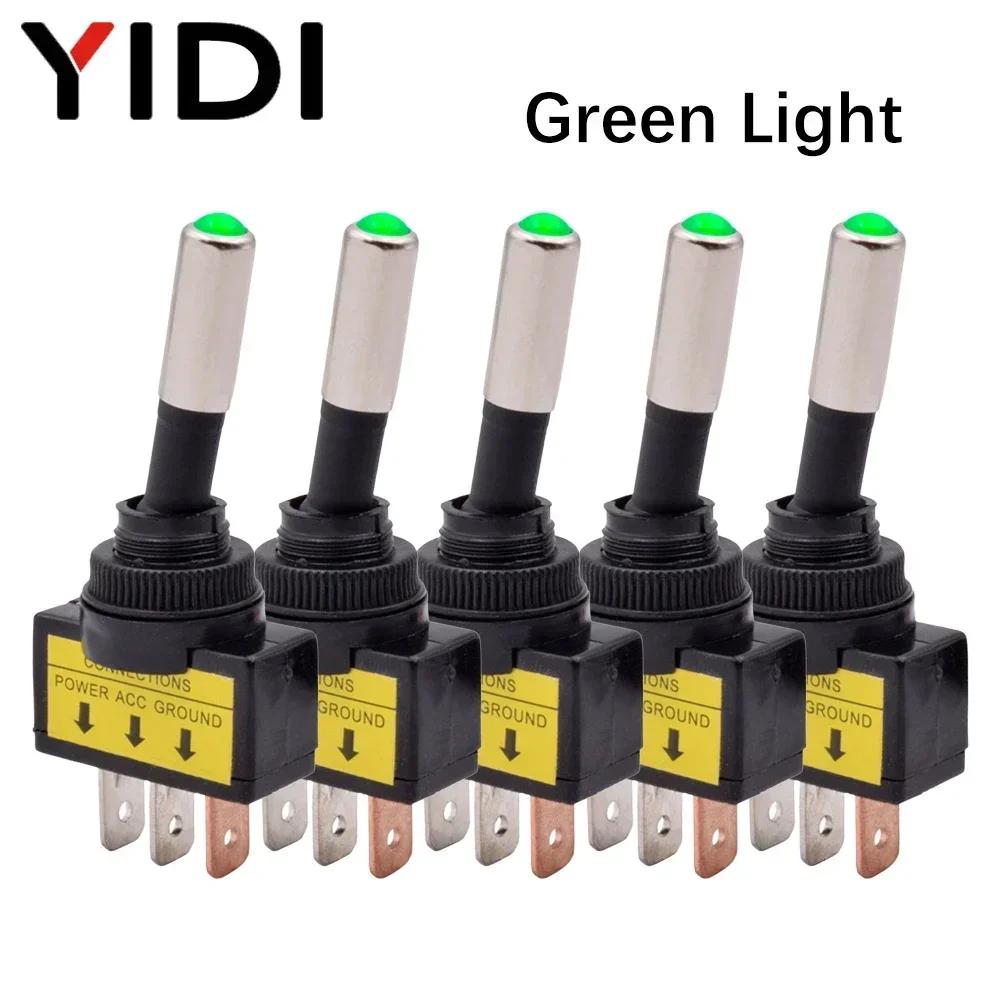 5/10pcs 12mm Auto Car Illuminated Toggle Switch ASW-15D SPST 2 Position 3pin ON OFF 12V 24V DC Red Green Blue Yellow White LED