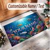 Fish Ocean Theme Soft Crystal Velvet Rug Custom Name & Text Print Non Slip Floor Rug for Bedroom Living Room