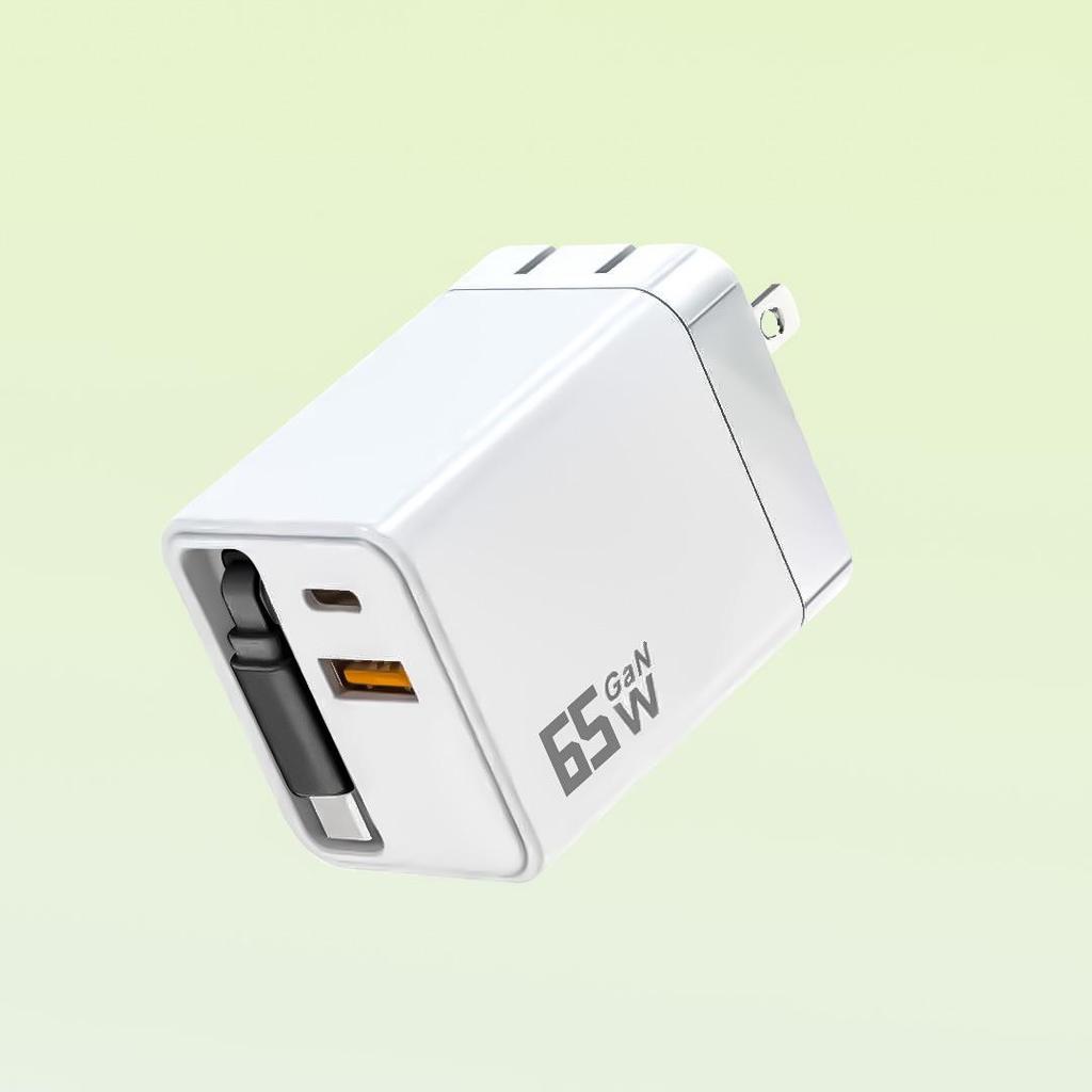 65W GaN Fast Charger, Retractable 80W Dual-Port A+C, Compatible with Apple & Huawei Phones