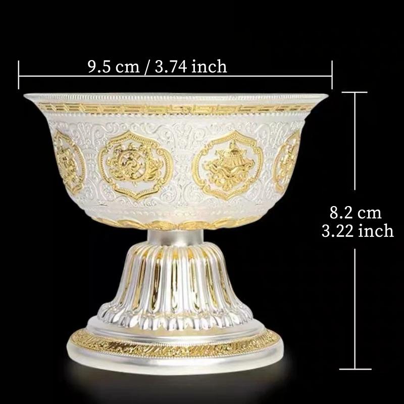 Silver Engraving Buddhism Holy Water Cup, Handicraft Alloy, Auspicious Tibetan Bowl Collection , Indoor Decorative 1Pcs,9.5 Cm