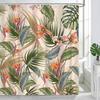 Tropical Floral Palm Leaf Shower Curtain, Colorful Botanical Plant Waterproof Fabric with Hooks for Bathroom