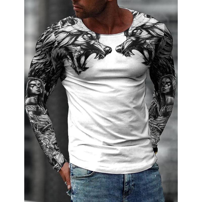 Men Domineering 3D Over Shoulder Dragon Tiger Print Retro Design Low-Key Powerful Modern Men 3Dt Shirt Outdoorstreetdailyt-Shirt S 1199₽