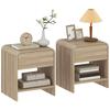 Bedside Tables Set of 2, Nightstands with Rounded Corners, Modern Side Table with Silent Drawer for Bedroom, Natural