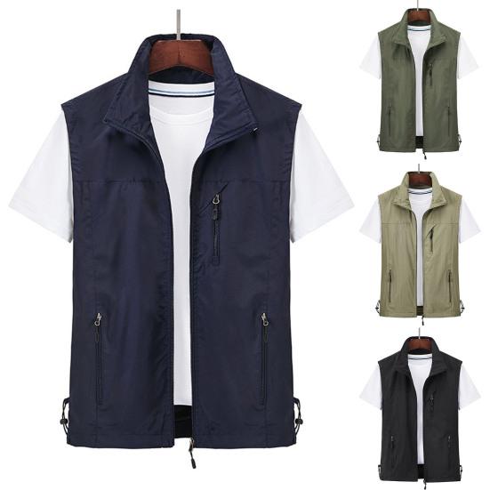 Vesta bez rukávů s klopou Kabát Více kapes Zapínání na zip Vodotěsné Pánské Nákladní Horolezecká vesta