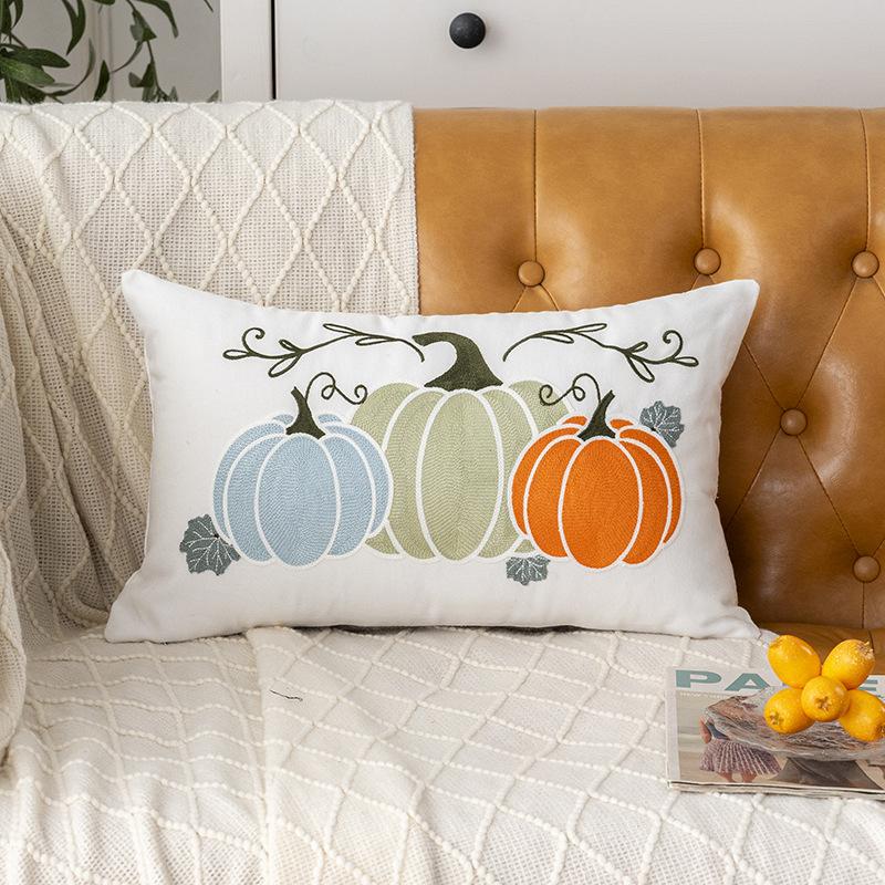 

Towel Embroidery Pillow Cover Canvas Embroidered Halloween Pumpkin Cushion cover Pillow Autumn Office Throw Pillowcase pillowcase