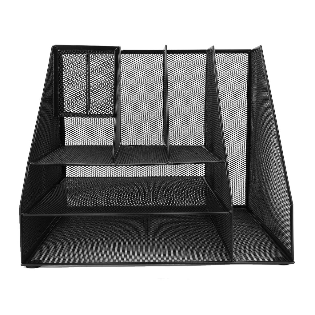 Office Desk Organizer Black Iron Mesh 3 Tier Paper Letter Tray 2 Pen Holder and File Organizer