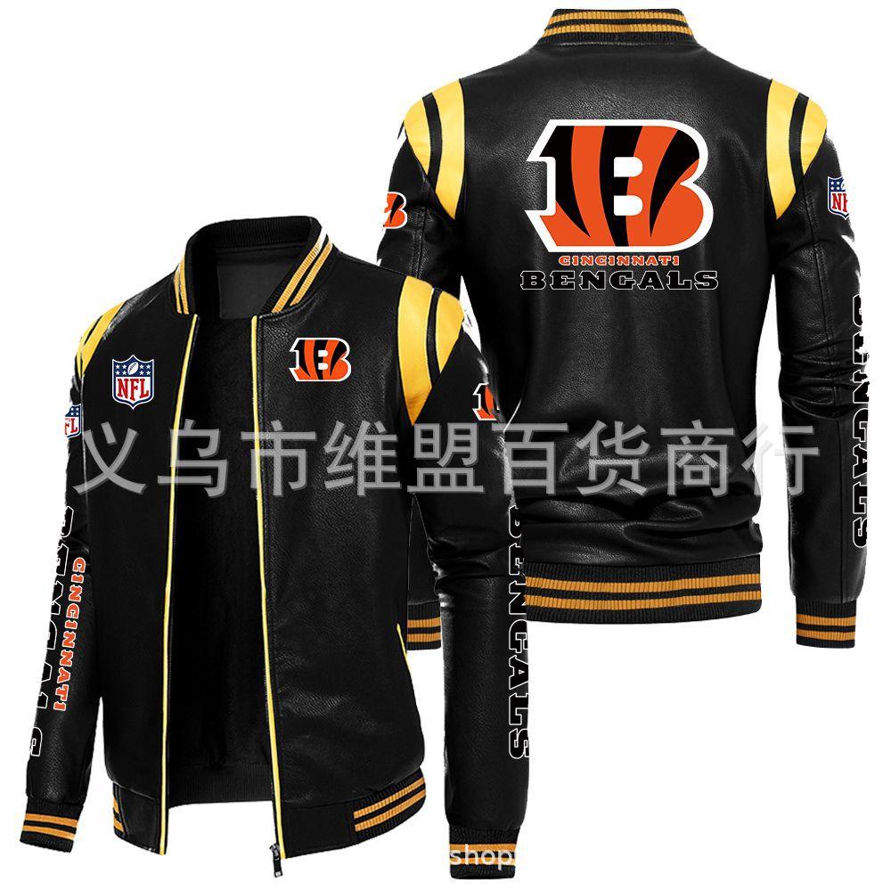 [European size velvet] Student leisure team leather jacket jacket PU leather jacket Rugby Tigers baseball jersey