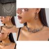 Gothic Skull Necklace Earrings Set With Alloy Pendant For Halloween Costume Accessories