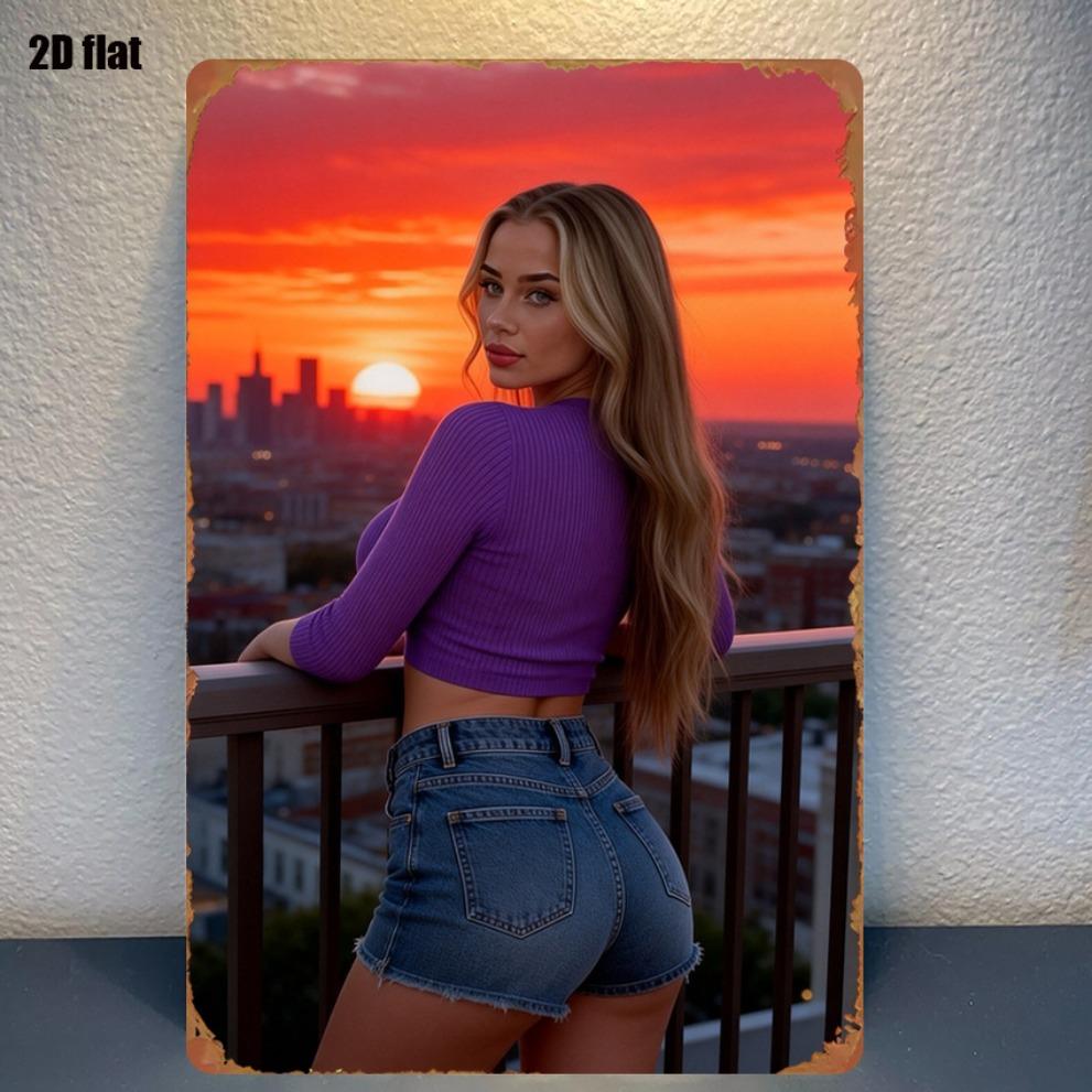 Vintage Sunset City Skyline Metal Sign Wall Art xin 20x30cm(7.8x11.8inch)