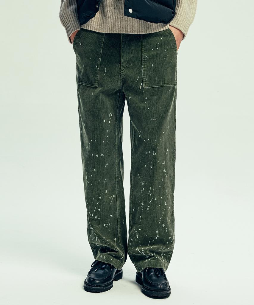 KND Washed & Splatter Painted Corduroy Fatigue Pants Sand Olive Khaki
