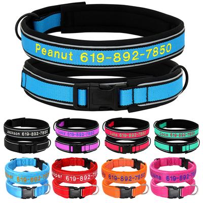 Personalisiertes besticktes Hundehalsband, reflektierendes Nylon, benutzerdefiniertes ID-Namenszubehör, gepolsterte Haustierhalsbänder für kleine, mittelgroße und große Hunde