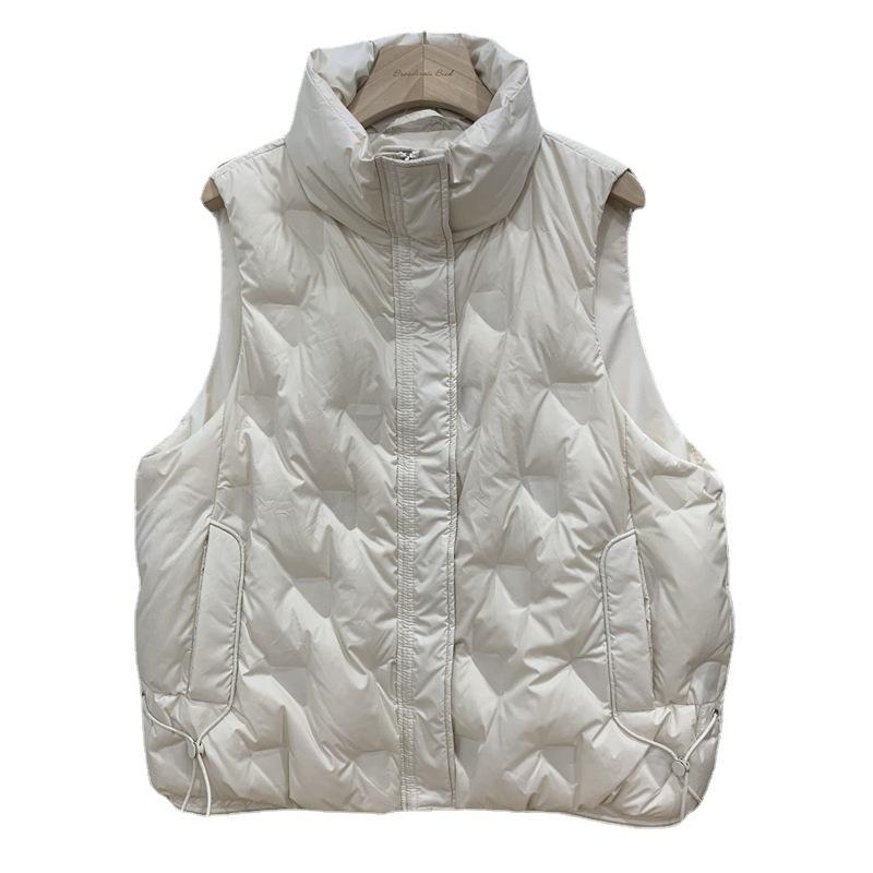Women Light Weight Thermal Seamlessly Sleeveless White Duck Down Jacket All Match Chic Loose Stand Collar Down Vest