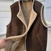 Chaleco de imitación de borrego de una pieza con pelo para mujer, moda otoño e invierno, chaqueta chaleco sin mangas de cuero